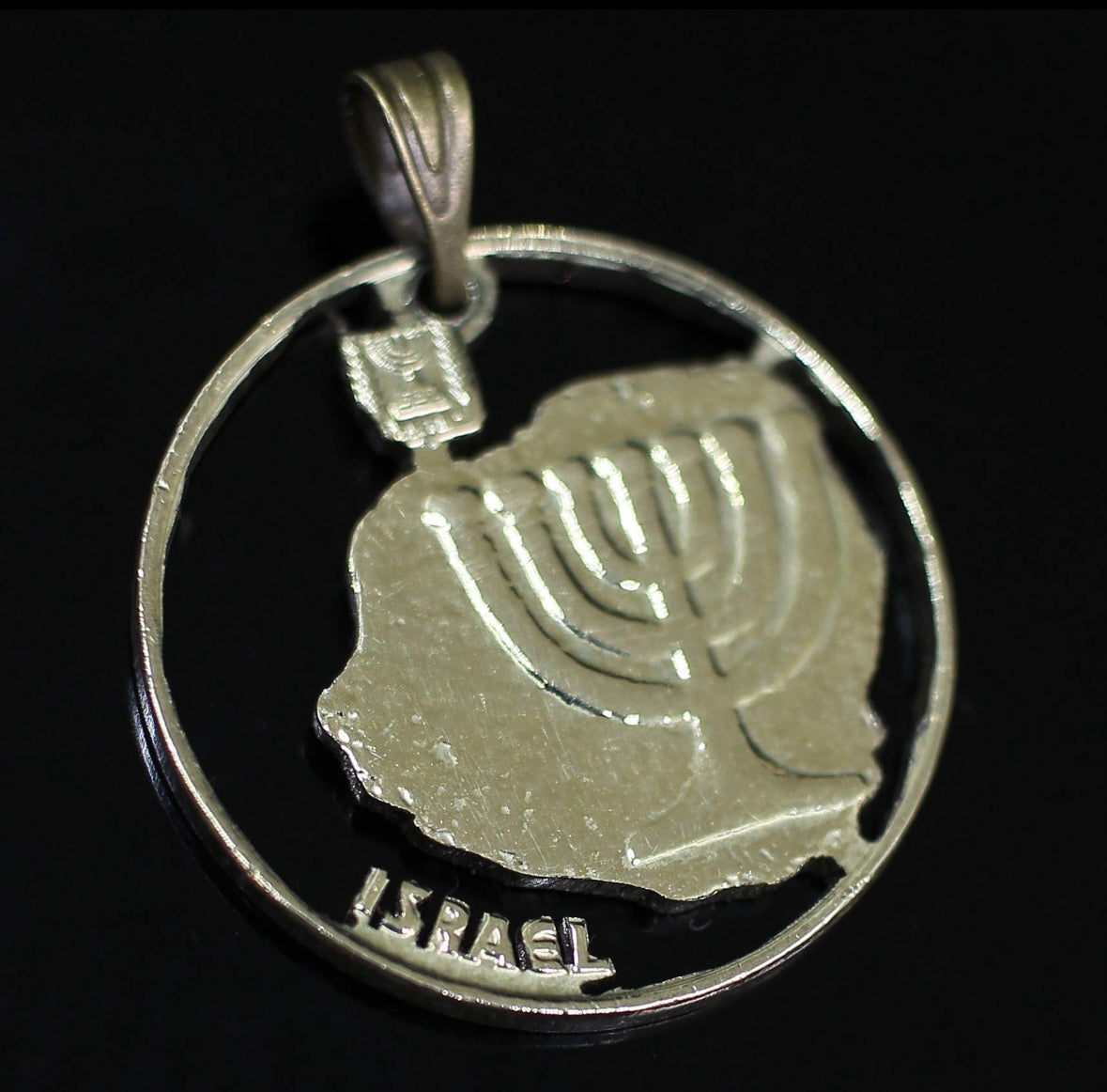 Handmade/Cut Real 10 Agorot (1987) •Hannukah Style• Coin Pendant